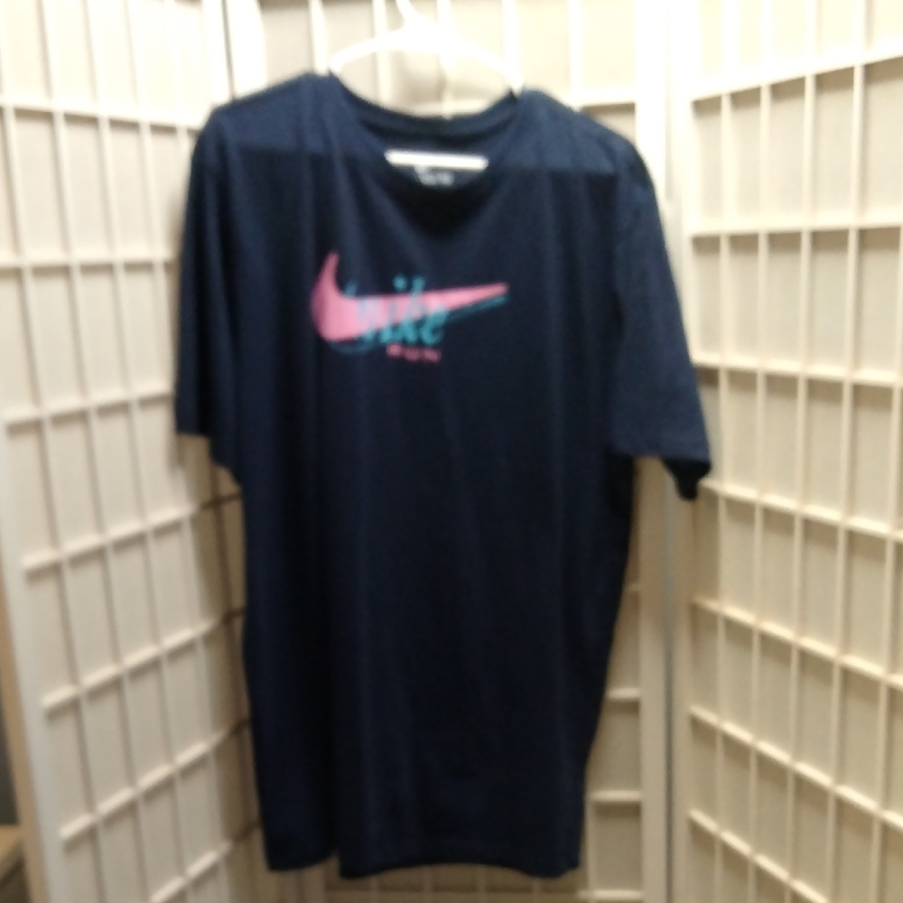 Big And Tall Nike Dark Blue Tee with Pink Swoosh